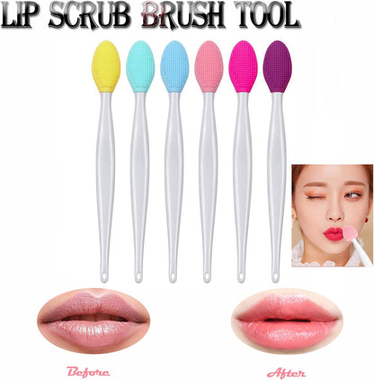 6PCS Lip Scrub Brush Tool,Double-Sided Silicone Exfoliating Lips Brushes,Gentle Exfoliator Scrubber for Smooth,Soft,Bright,Fuller Healthy