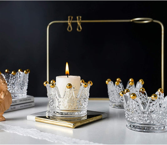 2PCS Crown Votive Candle Holder,Crown Tea Light Candlestick Ornament,Mini Crown,Tealight Holder,Jewelry Ring Holder,for Weddings Party Home Decor Set (Golden, 2PCS) Golden