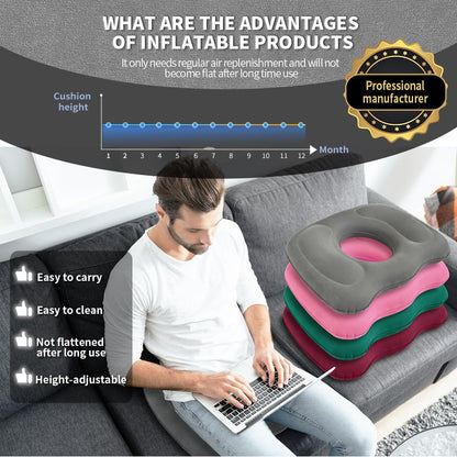 Petluno Inflatable Donut Cushion for Tailbone Pain Relief - Orthopedic Hemorrhoid & Sciatica Seat Cushion - Coccyx Cushion for Postpartum, Pregnancy, Office Chair, Car, Wheelchair & Post-Surgical Recovery (Grey)