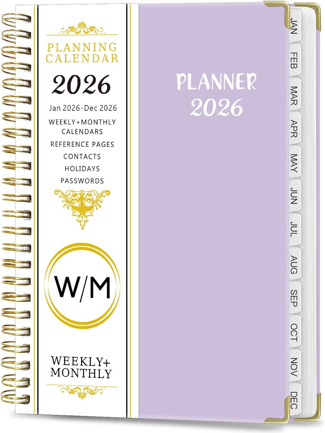 2026 Weekly and Monthly Planner, Jan-Dec, Spiral-Bound with Tabs, Inner Pocket, 6.2" x 8.5" Year Planner Calendar (Purple, 8.5")