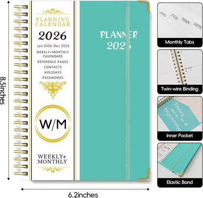2026 Weekly and Monthly Planner, Jan-Dec, Spiral-Bound with Tabs, Inner Pocket, 6.2" x 8.5" Year Planner Calendar (Purple, 8.5")
