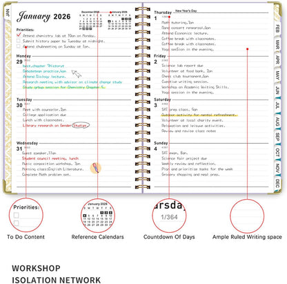 2026 Weekly and Monthly Planner, Jan-Dec, Spiral-Bound with Tabs, Inner Pocket, 6.2" x 8.5" Year Planner Calendar (Purple, 8.5")