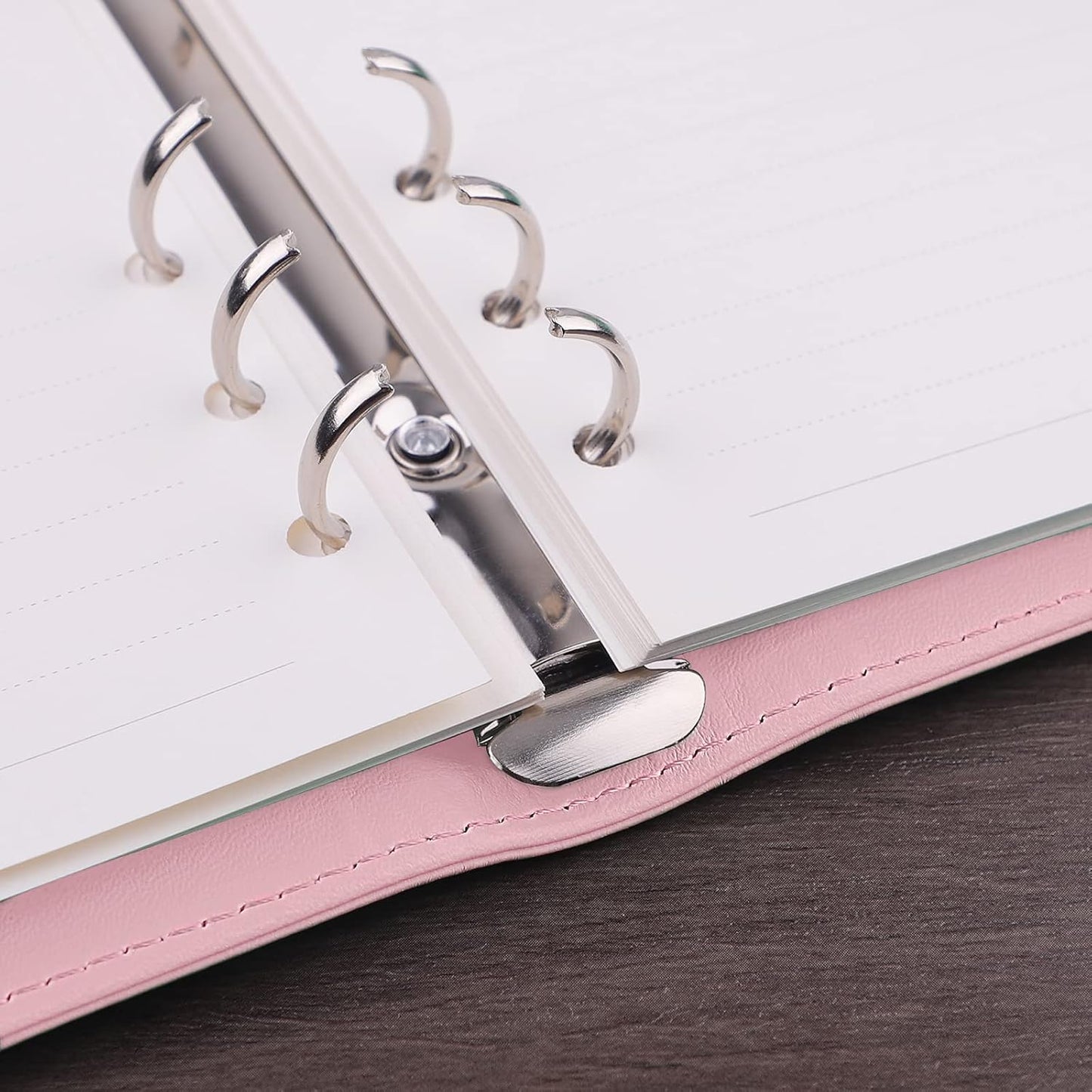 Petluno A6 PU Leather Notebook Binder 6 Ring Refillable Budget Cover for Refill Paper, Loose Leaf Personal Planner Organizer with Magnetic Buckle School, Office, Travel & Photocard, Pink