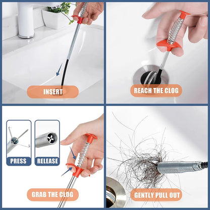 35.5-inch Drain Clog Remover (1 piece), 25-inch Snake Hair Remover (6 pieces) & Cleaning Brush (2 pieces), Catcher Auger Cleaner Tool Set For Toilet, Kitchen Sink, Bathroom Tub, Sewer, 9 Pack