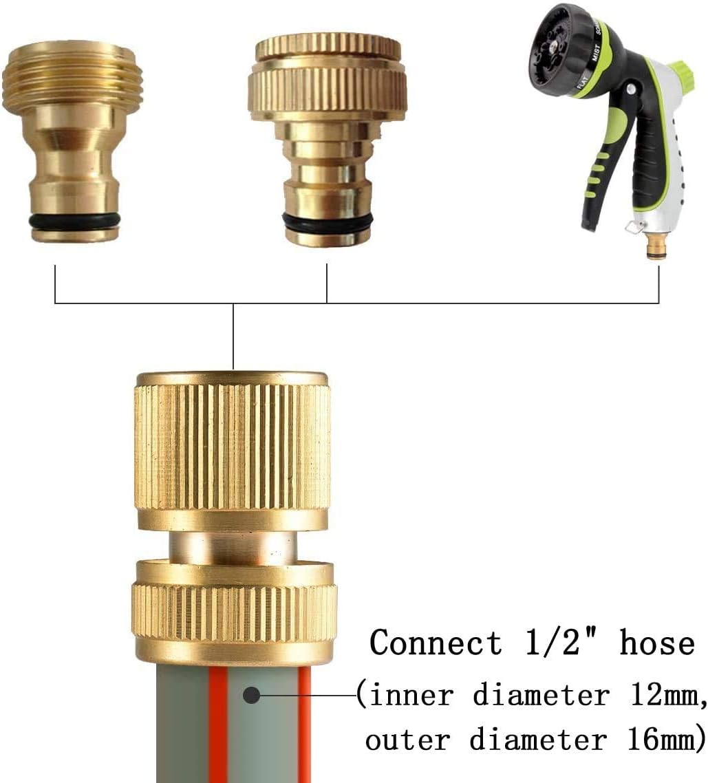 CT 2 st Brass Hose Connector Hose End Quick Coupling 1/2" Hose Pipe for Gardening, Watering, Car Washing