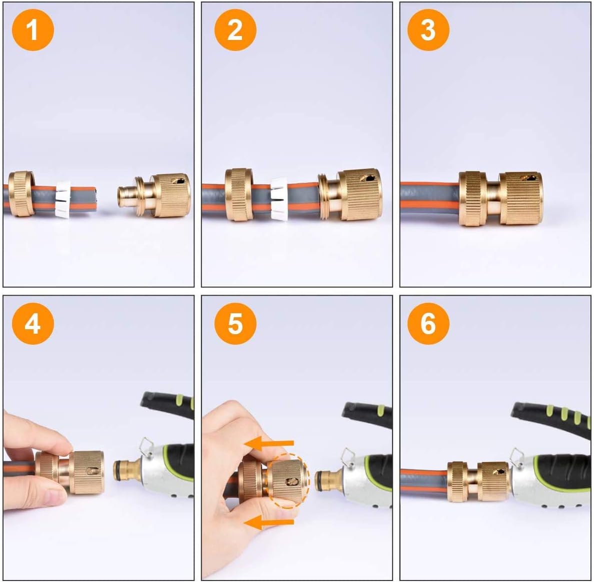 CT 2 st Brass Hose Connector Hose End Quick Coupling 1/2" Hose Pipe for Gardening, Watering, Car Washing