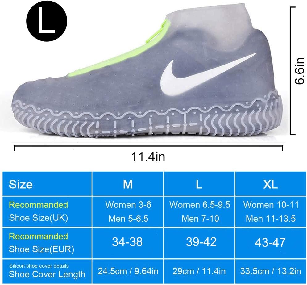 Silicone overshoes, waterproof shoe covers, reusable anti-slip suitable for rain, snow, rough beaches and narrow paths transparent L (39--42)