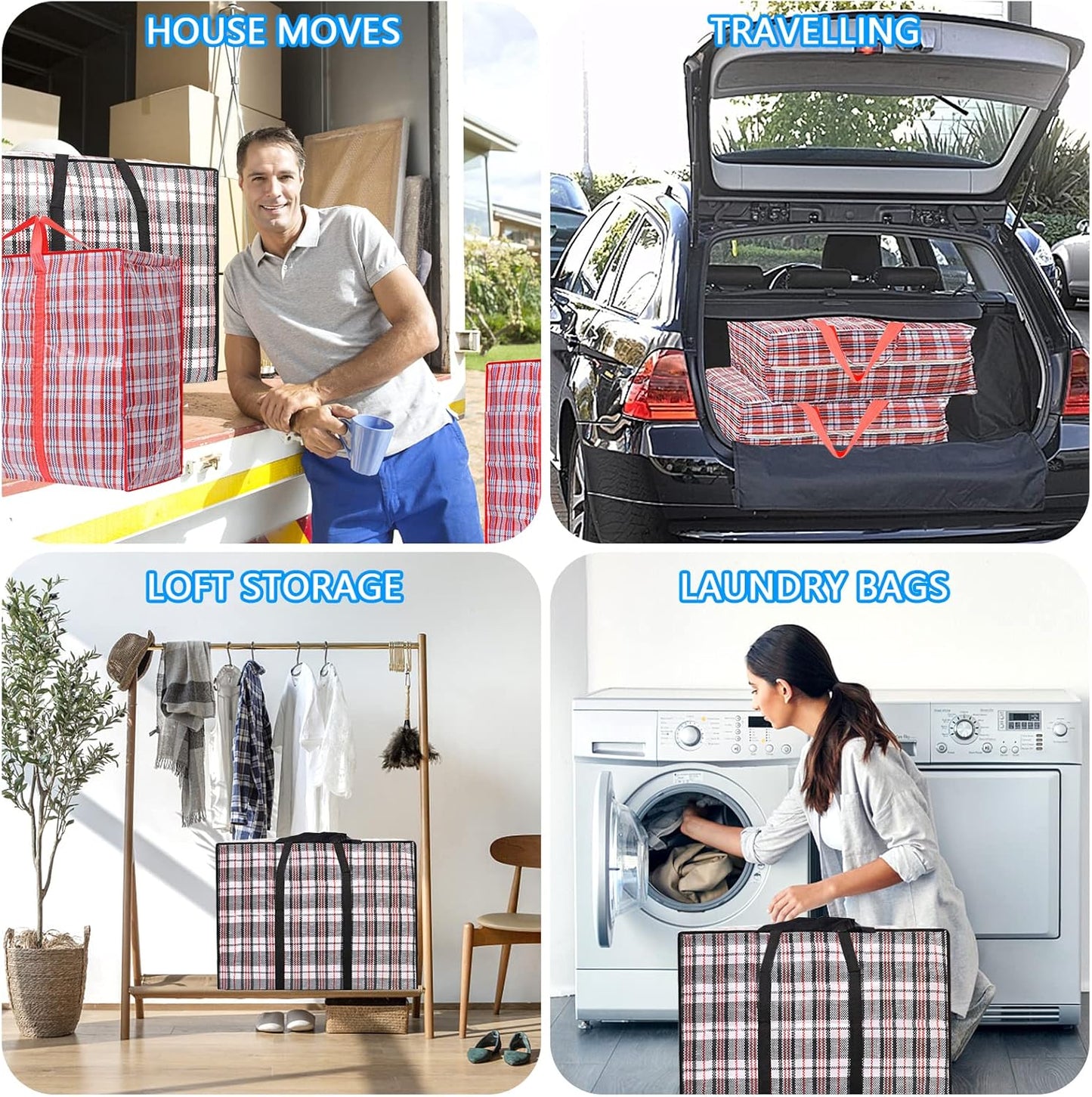 Storage bags, 4 pieces, large reusable moving bags, with zip closure and handles, storage bag, clothing, laundry bag, capacity, multifunctional for duvets