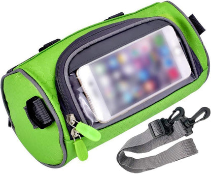 Waterproof Bicycle Handlebar Bag with Transparent Pouch and Adjustable Strap High-Capacity Cycling Front Pack #1 Green.