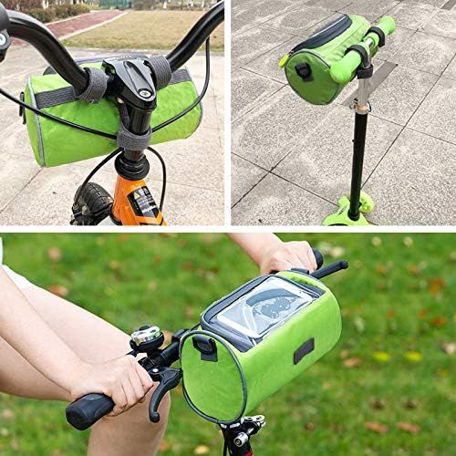 Waterproof Bicycle Handlebar Bag with Transparent Pouch and Adjustable Strap High-Capacity Cycling Front Pack #1 Green.