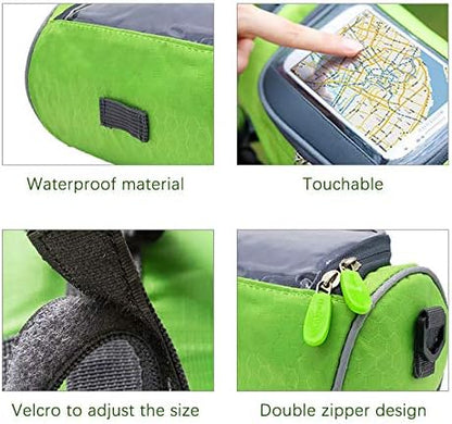 Waterproof Bicycle Handlebar Bag with Transparent Pouch and Adjustable Strap High-Capacity Cycling Front Pack #1 Green.