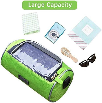 Waterproof Bicycle Handlebar Bag with Transparent Pouch and Adjustable Strap High-Capacity Cycling Front Pack #1 Green.