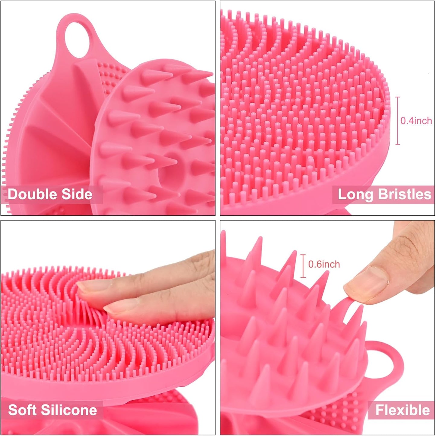 2-in-1 Silicone Body Scrubber and Scalp Massager Shampoo Brush, Food-Grade Soft Material, More Hygienic, Easily Lather, Convenient for Travel, Gym, Business,etc (Pink)