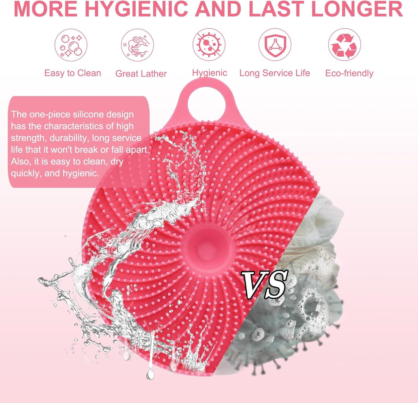 2-in-1 Silicone Body Scrubber and Scalp Massager Shampoo Brush, Food-Grade Soft Material, More Hygienic, Easily Lather, Convenient for Travel, Gym, Business,etc (Pink)