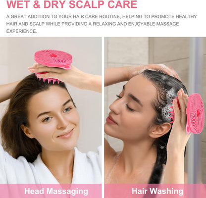 2-in-1 Silicone Body Scrubber and Scalp Massager Shampoo Brush, Food-Grade Soft Material, More Hygienic, Easily Lather, Convenient for Travel, Gym, Business,etc (Pink)
