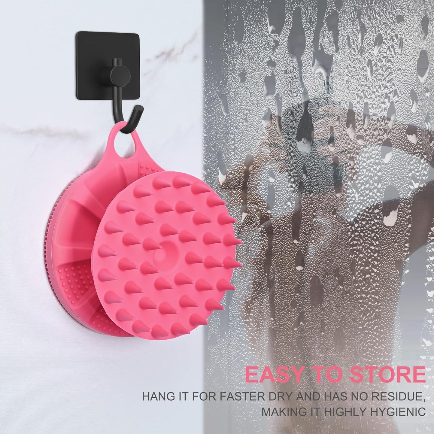 2-in-1 Silicone Body Scrubber and Scalp Massager Shampoo Brush, Food-Grade Soft Material, More Hygienic, Easily Lather, Convenient for Travel, Gym, Business,etc (Pink)