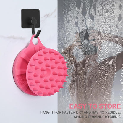 2-in-1 Silicone Body Scrubber and Scalp Massager Shampoo Brush, Food-Grade Soft Material, More Hygienic, Easily Lather, Convenient for Travel, Gym, Business,etc (Pink)