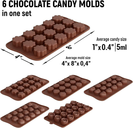 6 PCS Silicone Chocolate Mould Different Shapes Melts Moulds Silicone Baking Mold Non-Stick Moulds Gift for Making Candy