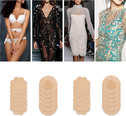 80 Pieces of Nipple Covers Breast Pasties Comfortable Adhesive Bra Disposable Satin Petals Pasties for Women Beige