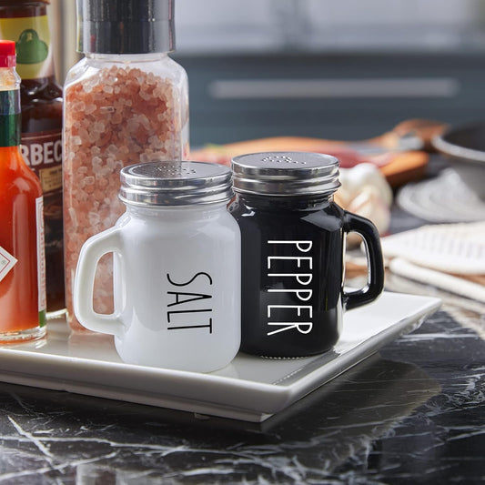 Salt and Pepper Shakers Set,  4 oz Cute Salt Pepper Shaker, Kitchen Decor for Home Restaurants Wedding, Glass Black White Shaker Sets with Stainless Steel Lids