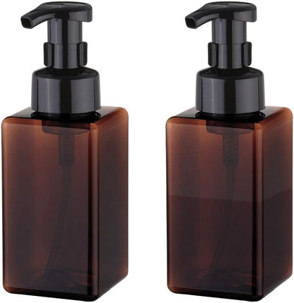 Foaming Soap Dispenser, 450ml (15oz) Refillable Pump Bottle Plastic for Liquid Soap, Shampoo, Body Wash (2 Pcs) (Amber)