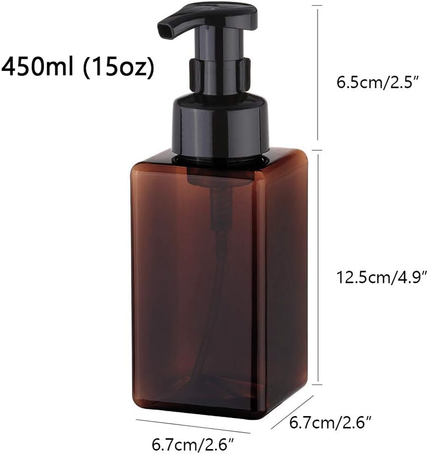 Foaming Soap Dispenser, 450ml (15oz) Refillable Pump Bottle Plastic for Liquid Soap, Shampoo, Body Wash (2 Pcs) (Amber)