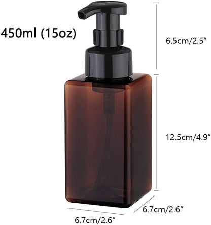 Foaming Soap Dispenser, 450ml (15oz) Refillable Pump Bottle Plastic for Liquid Soap, Shampoo, Body Wash (2 Pcs) (Amber)