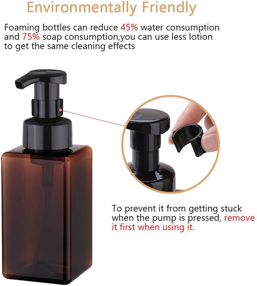 Foaming Soap Dispenser, 450ml (15oz) Refillable Pump Bottle Plastic for Liquid Soap, Shampoo, Body Wash (2 Pcs) (Amber)