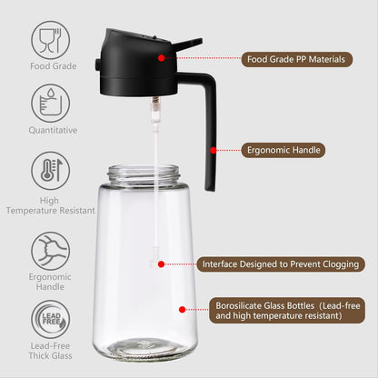 Oil Sprayer for Cooking, 470ml/16oz 2 in 1 Oil Dispenser and Oil Sprayer, Glass Olive Oil Bottle Pourer for Kitchen, Cooking, Salad, Barbecue (Black)