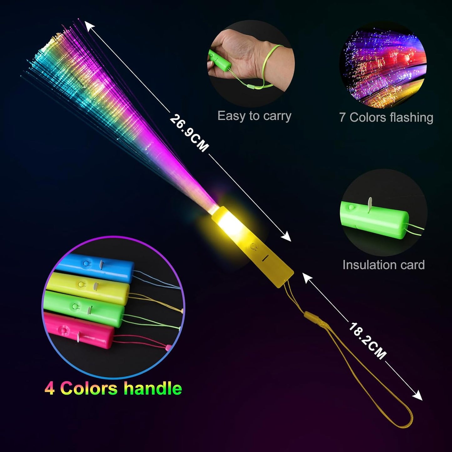 10 Led Fibre Glow Sticks Multi-Coloured Flashing Glow Sticks with 3 Light Modes For Night Parties, Birthday Parties, Easter, Discos, Concerts, Christmas, Carnivals, Weddings(Random Colour)