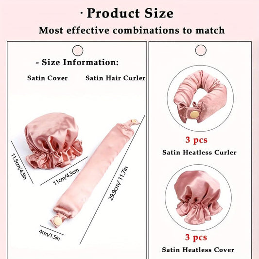 Satin Heatless Hair Curler 3 Sets, Heatless Curls for All Hair Types with Hair Caps, No Heat Curlers to Sleep In