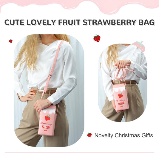 Girls Fruits Banana Strawberry Milk Box Cross Body Purse Bag Women Phone Wallet Shoulder Bags
