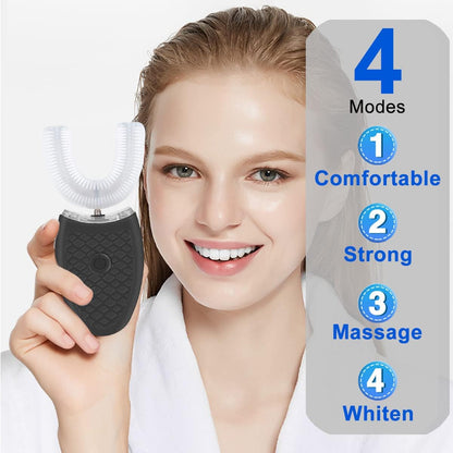 Ultrasonic Electric Toothbrush Adults, Automatic Toothbrush U Shaped Whole Mouth Cleaning Teeth Whitening Hands Free Rechargeable IPX7 Waterproof