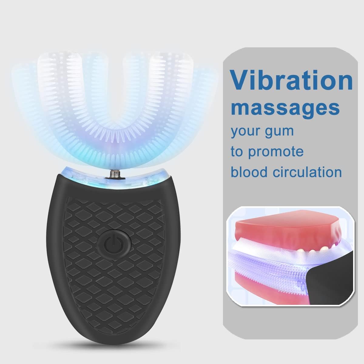Ultrasonic Electric Toothbrush Adults, Automatic Toothbrush U Shaped Whole Mouth Cleaning Teeth Whitening Hands Free Rechargeable IPX7 Waterproof