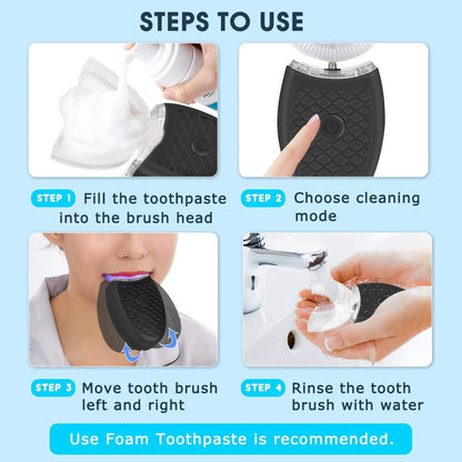 Ultrasonic Electric Toothbrush Adults, Automatic Toothbrush U Shaped Whole Mouth Cleaning Teeth Whitening Hands Free Rechargeable IPX7 Waterproof