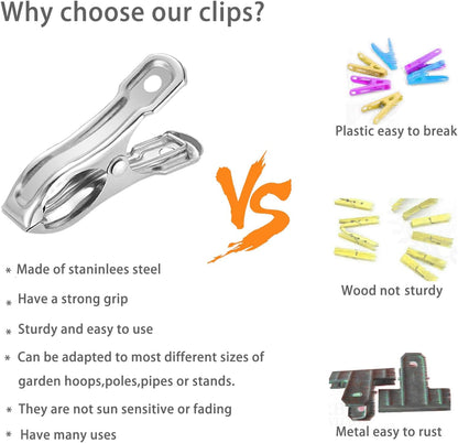 40 PCS Garden Clips, Greenhouse Clamps Made of Stainless Steel, Greenhouse Clips for Netting, Have a Strong Grip to Hold Down the Shade Cloth or Plant Cover on Garden Hoops