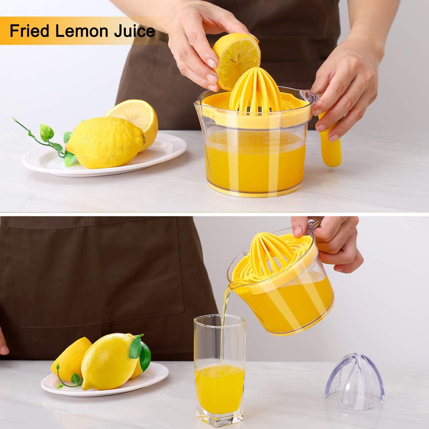 Citrus Lemon Orange Juicer Manual Hand Squeezer, Fruit Juicer Lime Press with Built-in Measuring Cup and Grater and Egg separator, Non-Slip Silicone Handle, 20OZ