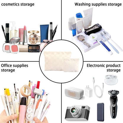 2 Pieces Waterproof Makeup Bag Set for Women, Checkered Cosmetic Bag Travel Toiletry Bag Organizer Cute Small Makeup Bag Aesthetic Accessories Storage Bag for Women, White