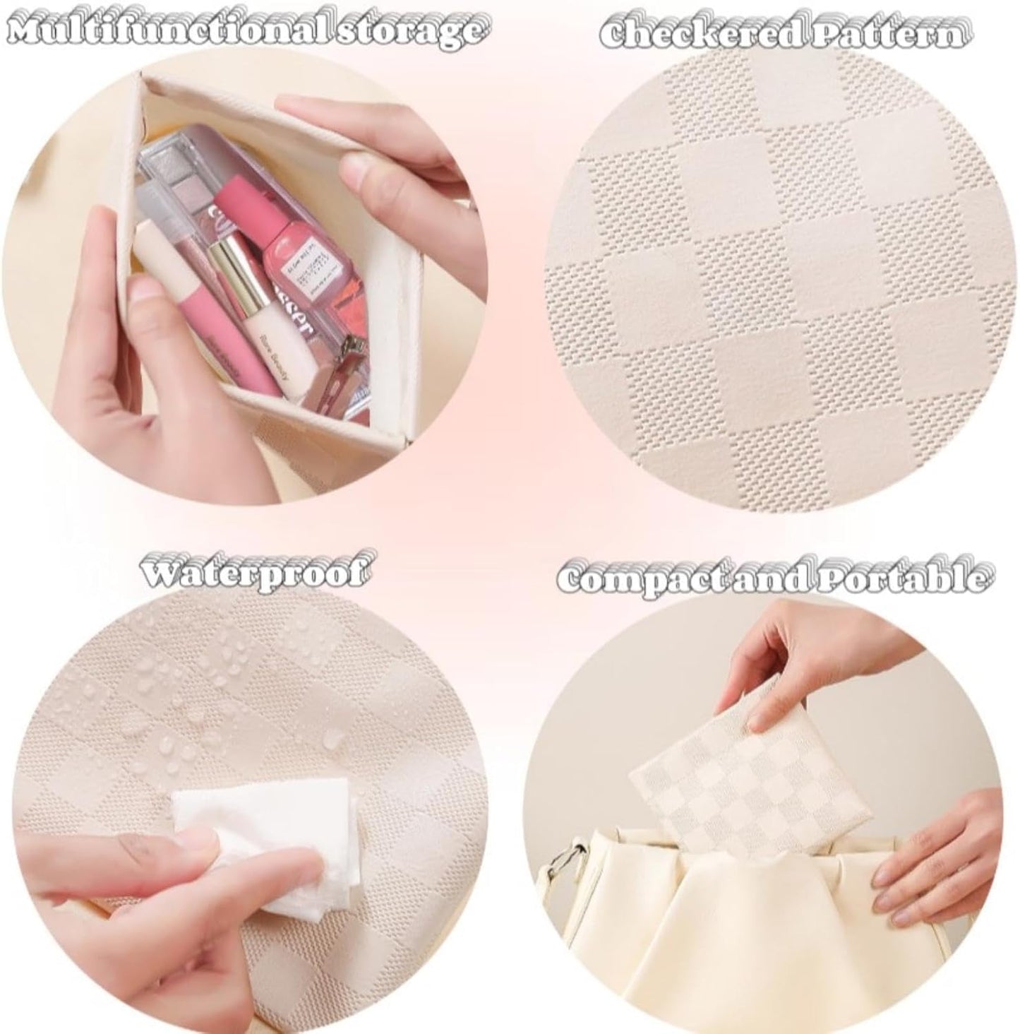 2 Pieces Waterproof Makeup Bag Set for Women, Checkered Cosmetic Bag Travel Toiletry Bag Organizer Cute Small Makeup Bag Aesthetic Accessories Storage Bag for Women, White
