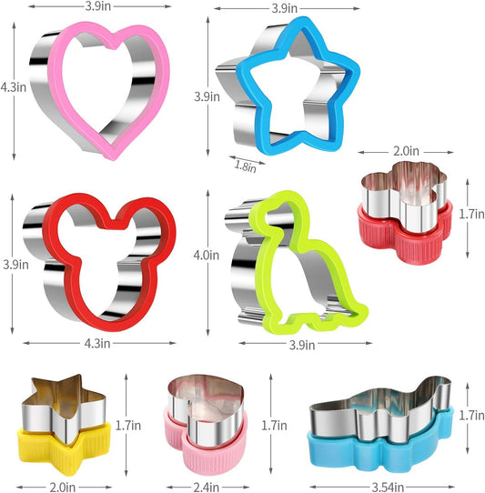 Stainless Steel Sandwiches Cutter Set, Dinosaur & Heart & Star Shapes Sandwiches Cutter Cookie Cutter -Food Grade Cookie Cutter Mold for Kids (Big+Medium, 8pack)