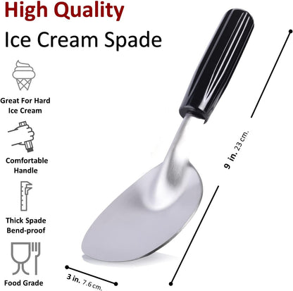 Ice Cream Spade - Stainless Steel Ice Cream Paddle for Hard or Creamy Ice Cream - Ice Cream Scoop with Comfortable Plastic Handle - Heavy Duty Strong, Durable Bend Proof Ice Cream Scooper