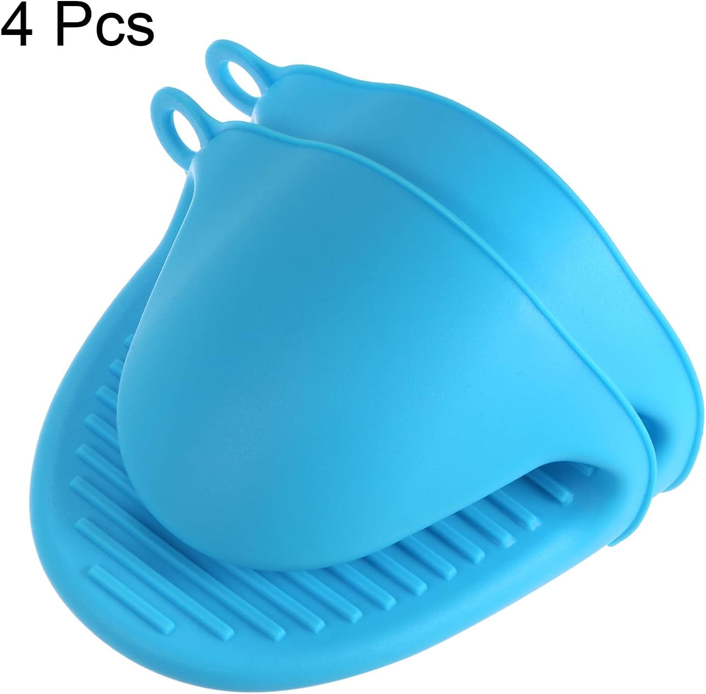 4pcs Thickened Mini Oven Gloves, Heat Resistant Silicone Oven Mitts Finger Pinch Grips Pot Holder for Kitchen, Cooking, Baking, BBQ Heat Resistant Gloves, Blue