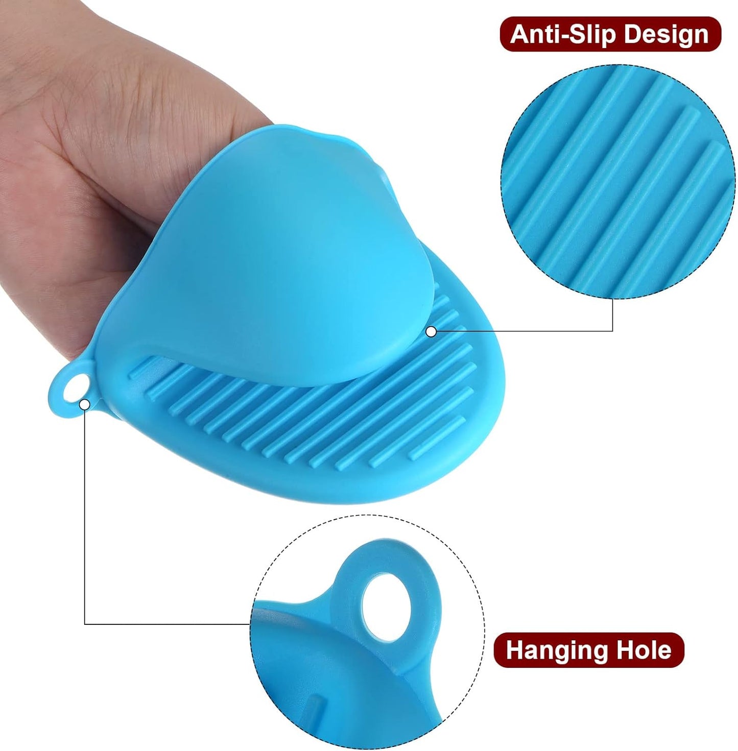 4pcs Thickened Mini Oven Gloves, Heat Resistant Silicone Oven Mitts Finger Pinch Grips Pot Holder for Kitchen, Cooking, Baking, BBQ Heat Resistant Gloves, Blue