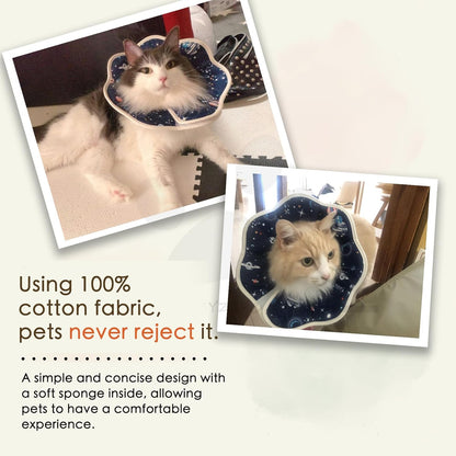 Soft Cat Recovery Collar,Adjustable Cat Cone,Cat Protective Cone Collar After Surgery,for Cats (Starry Sky, M)