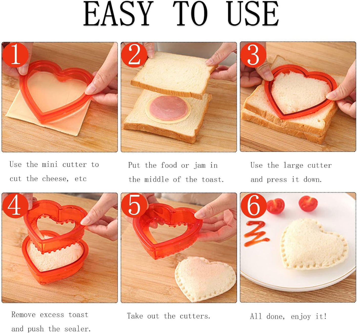 Sandwich Cutter and Sealer,Pack of 2 Bread Sandwich Pancake Maker,Kids Lunch Pastry Bread Cutter,Great for Lunchbox and Bento Box,Boys and Girls Kids Lunch(Heart,Round),blue,red