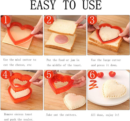 Sandwich Cutter and Sealer,Pack of 2 Bread Sandwich Pancake Maker,Kids Lunch Pastry Bread Cutter,Great for Lunchbox and Bento Box,Boys and Girls Kids Lunch(Heart,Round),blue,red