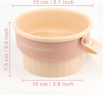 Makeup Brush Cleaner Mat 3 in 1 Silicone Makeup Brush Cleaning Bowl with Drying Holder Brush Cleaning Scrubber Tool Cosmetic Brush Cleaner with Holder for Storage Stand (Pink)