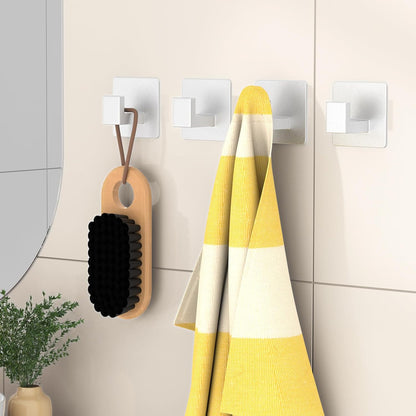 Adhesive Towel Hooks, 4 Pack Sticky Hooks for Hanging Heavy Duty, Coat/Towel Hooks Wall Hooks for Bathroom Kitchen Hotel (Silver)
