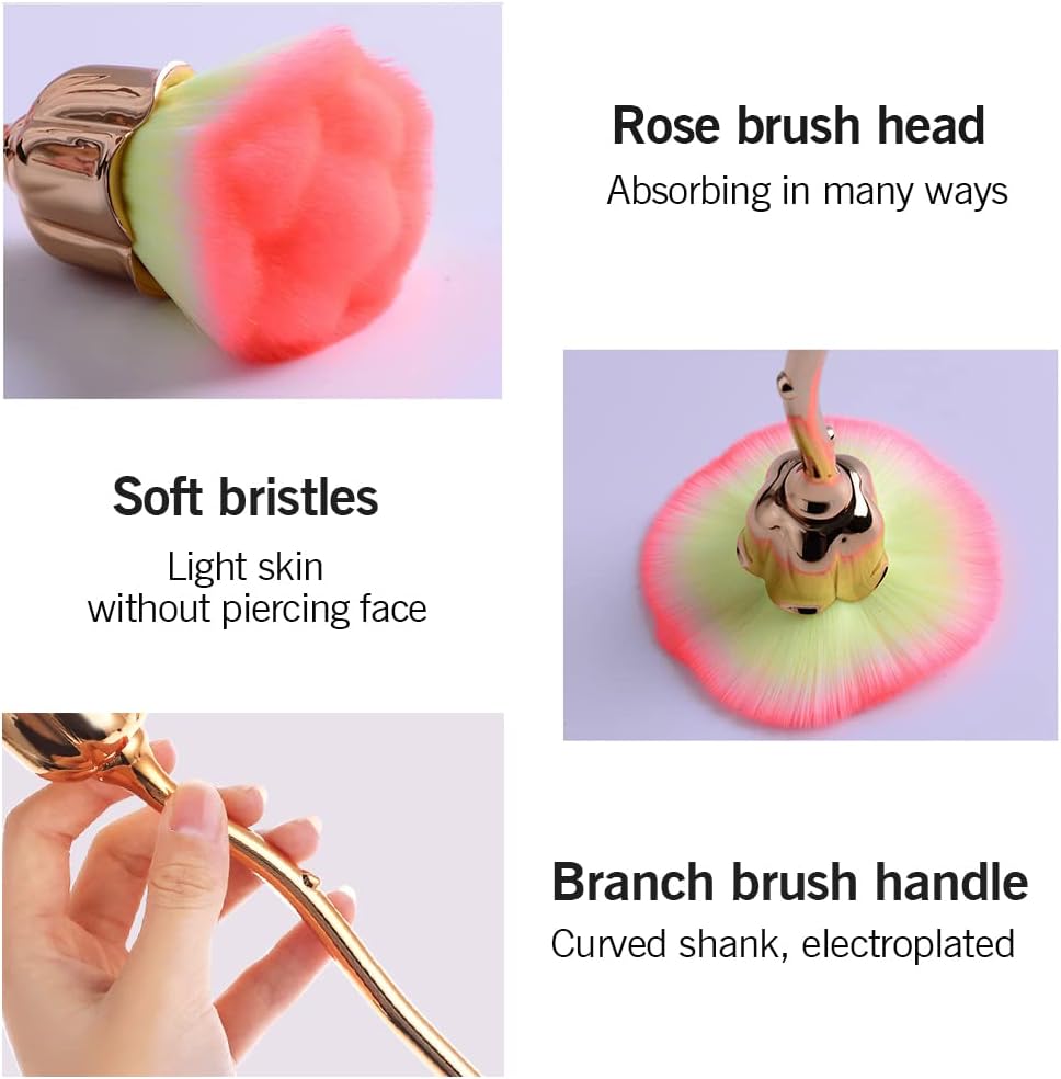 2 Pieces Rose Makeup Brushes Blush Brush Super Large Face Powder Makeup Brushes kabuki brushes for Powder Cosmetic Nail Dust Brush Loose Powder Brush Makeup Manicure (Gold/Pink)