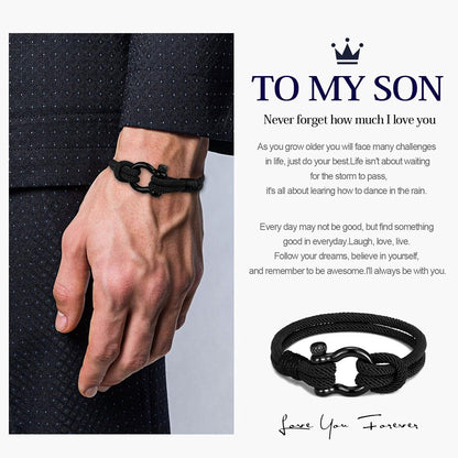 To My Son Bracelet from Mom with Inspirational Love Quotes, I Will Always Be with You Leather Bracelets for Men, Showing Mother Love You Forever, Personalized Custom Men Bracelets Graduation Birthday Back to School Gifts for Son from Mom